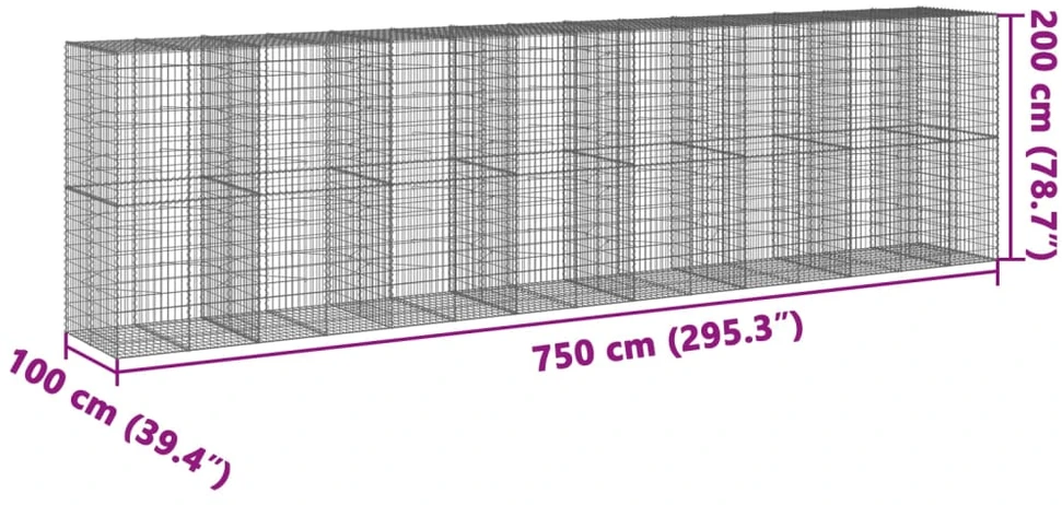 Gabiono krepšys su dangčiu, 750x100x200cm, galvanizuota geležis