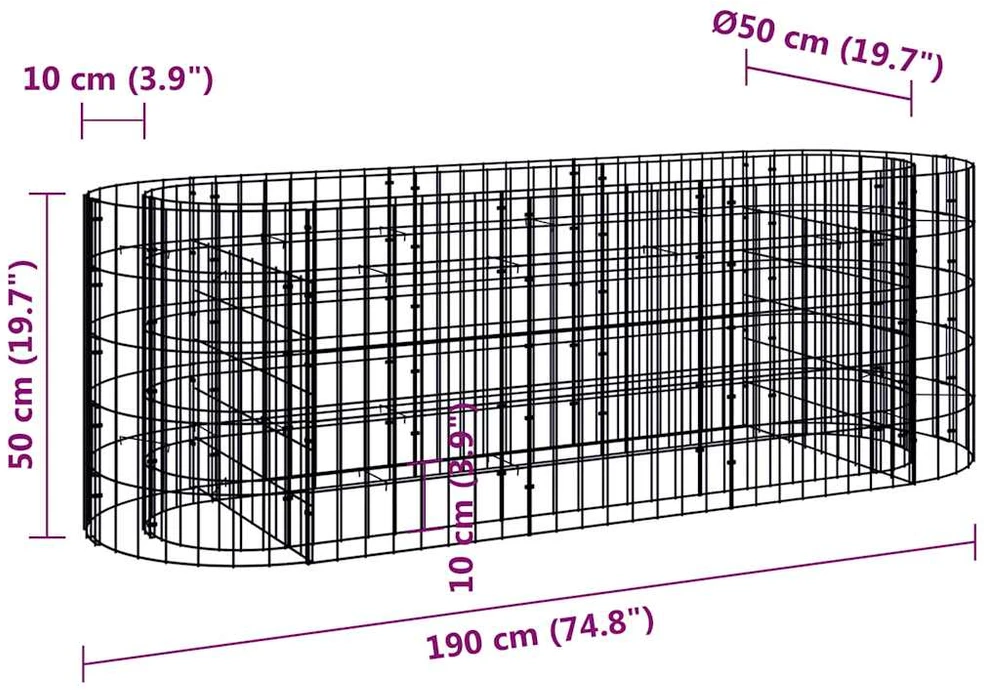 Gabiono lovelis, 190x50x50cm, galvanizuota geležis, aukštas