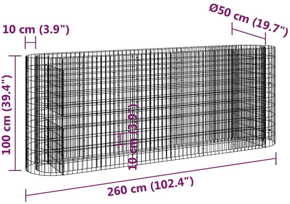 Gabiono lovelis, 260x50x100cm, galvanizuota geležis, aukštas