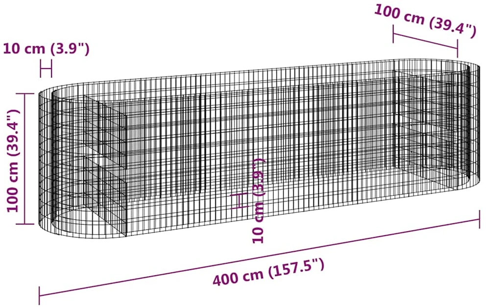 Gabiono lovelis, 400x100x100cm, galvanizuota geležis, aukštas