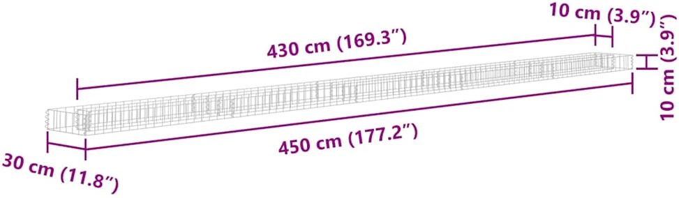 Gabiono lovelis, 450x30x10cm, galvanizuotas plienas, aukštas