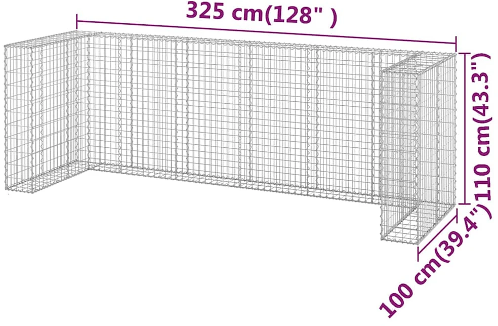 Gabiono siena konteineriams, 325x100x110cm, plienas