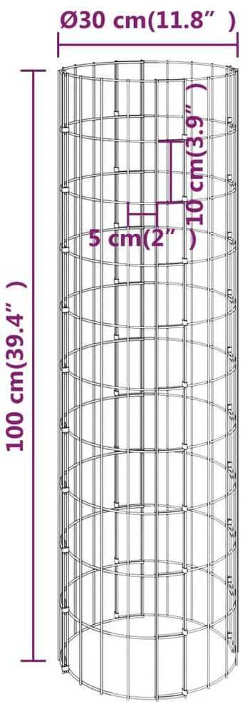 Gabiono stulpas, 30x100cm, galvanizuotas plienas, apskritas