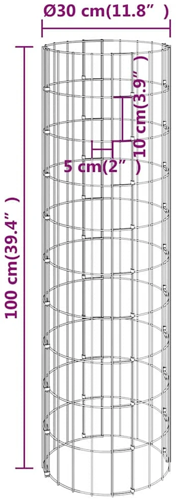 Gabiono stulpas, 30x100cm, galvanizuotas plienas, apskritas