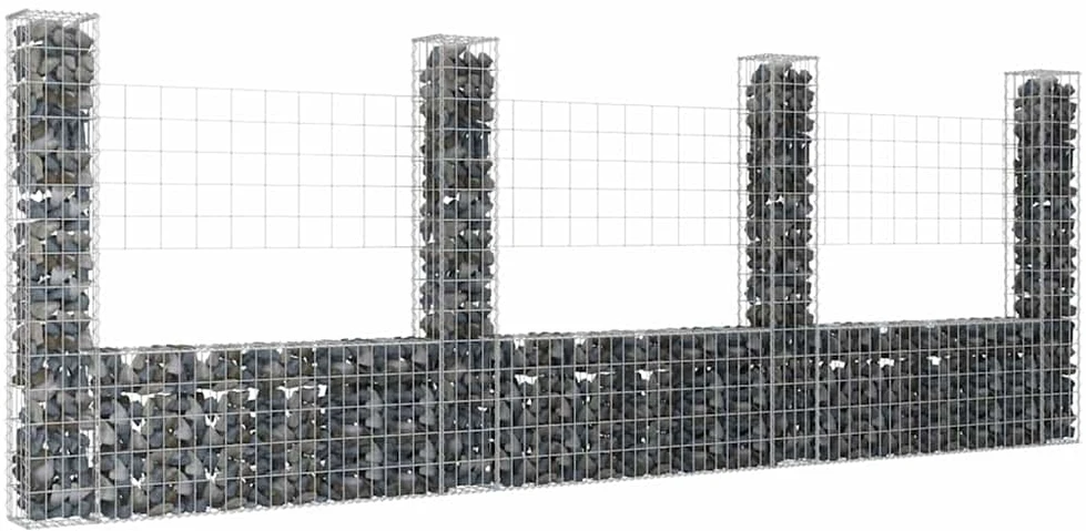 Gabionų krepšiai su 4 kolonomis, 380x20x150cm, geležis