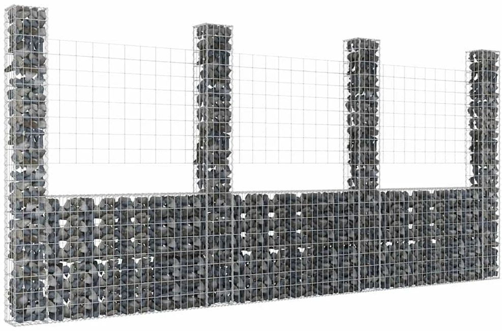 Gabionų krepšiai su 4 kolonomis, 380x20x200cm, geležis