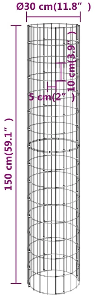 Gabionų loveliai, 4vnt., 30x50/100/150/200cm, apskriti, aukšti