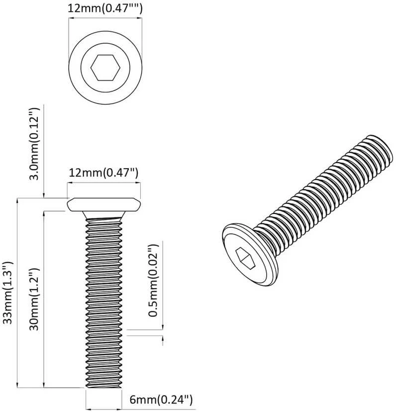Galvos užrakto varžtas 2 vnt. Sidabro M6 x 30 mm Plienas