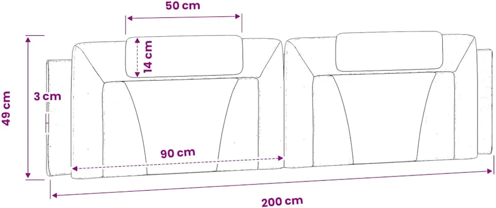 Galvūgalio pagalvėlė, juodos spalvos, 200cm, dirbtinė oda