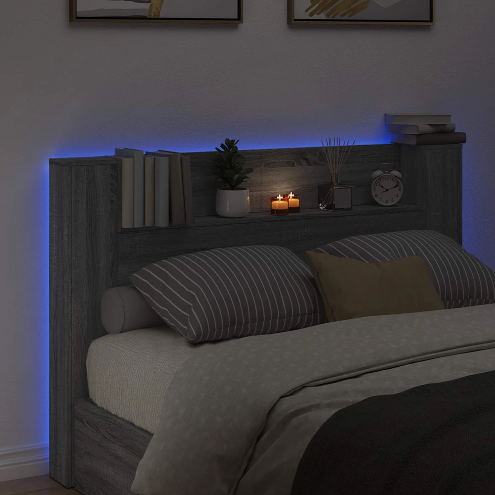 Galvūgalio spinta su LED Pilka Sonoma Apdirbta mediena