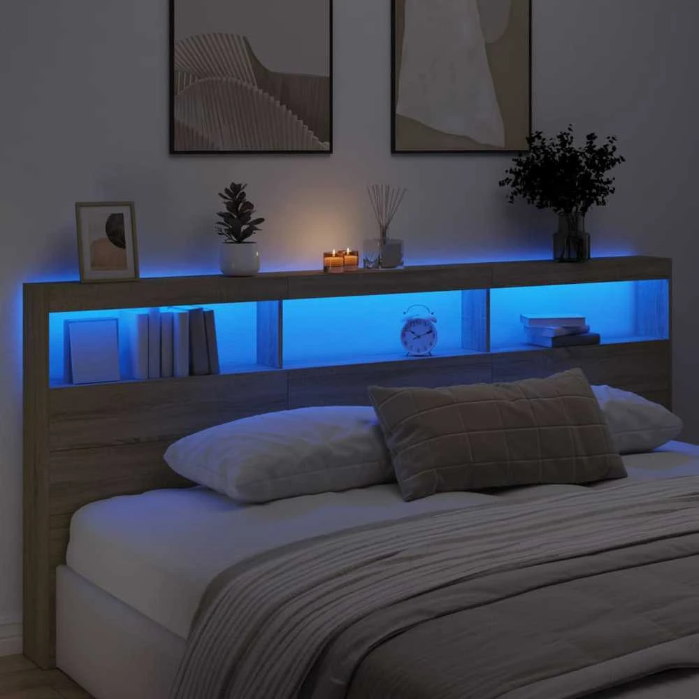 Galvūgalis-spintelė su LED, ąžuolo spalvos, 220x17x102cm