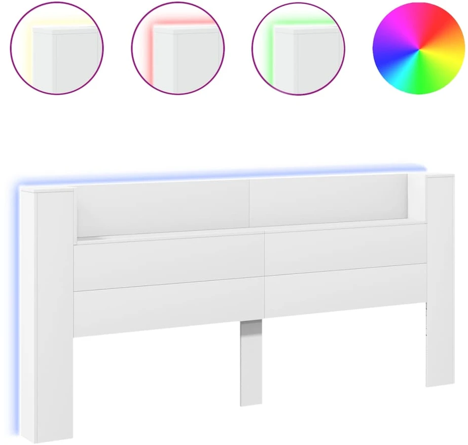 Galvūgalis-spintelė su LED, baltos spalvos, 220x16,5x103,5cm