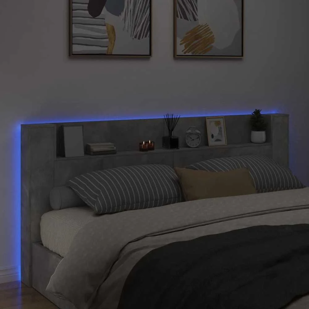 Galvūgalis-spintelė su LED, betono pilkas, 220x16,5x103,5cm