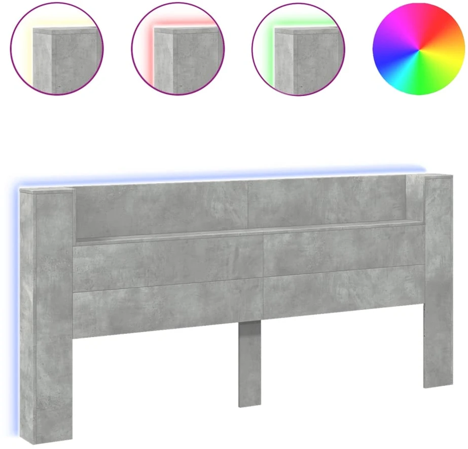 Galvūgalis-spintelė su LED, betono pilkas, 220x16,5x103,5cm
