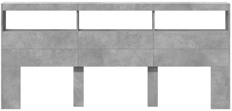 Galvūgalis-spintelė su LED, betono pilkos spalvos, 220x17x102cm