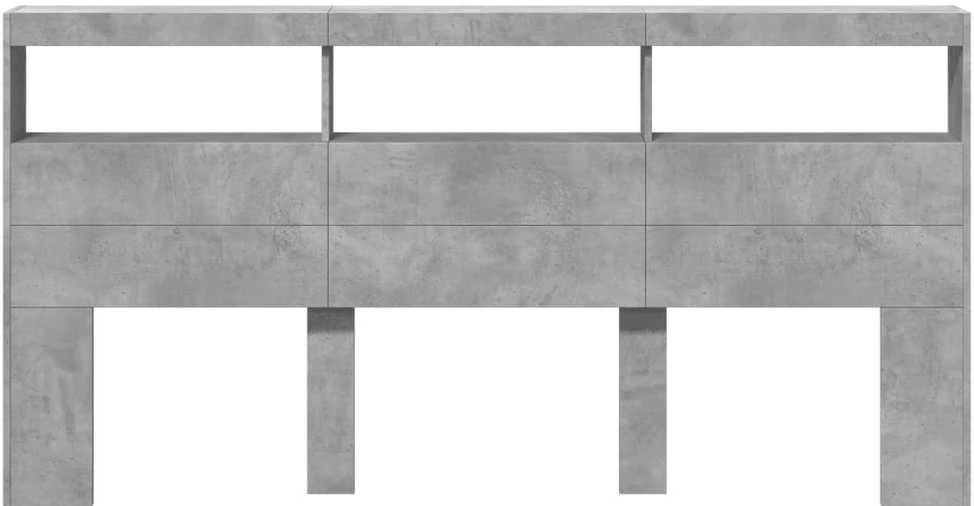Galvūgalis-spintelė su LED, betono pilkos spalvos, 200x17x102cm