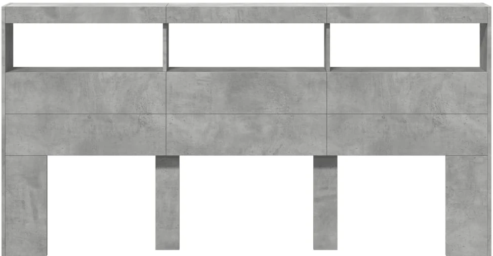 Galvūgalis-spintelė su LED, betono pilkos spalvos, 200x17x102cm