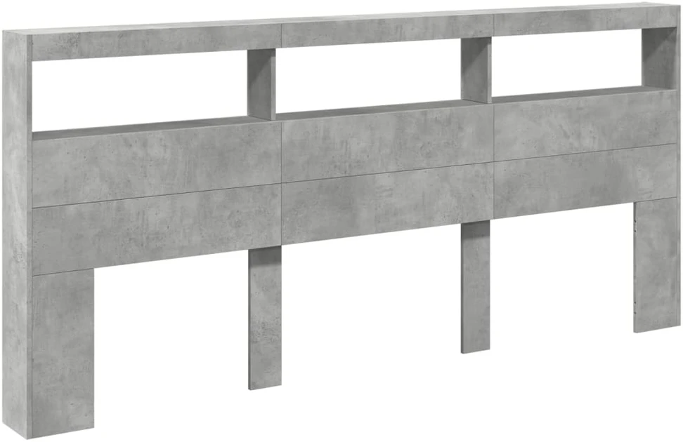 Galvūgalis-spintelė su LED, betono pilkos spalvos, 220x17x102cm