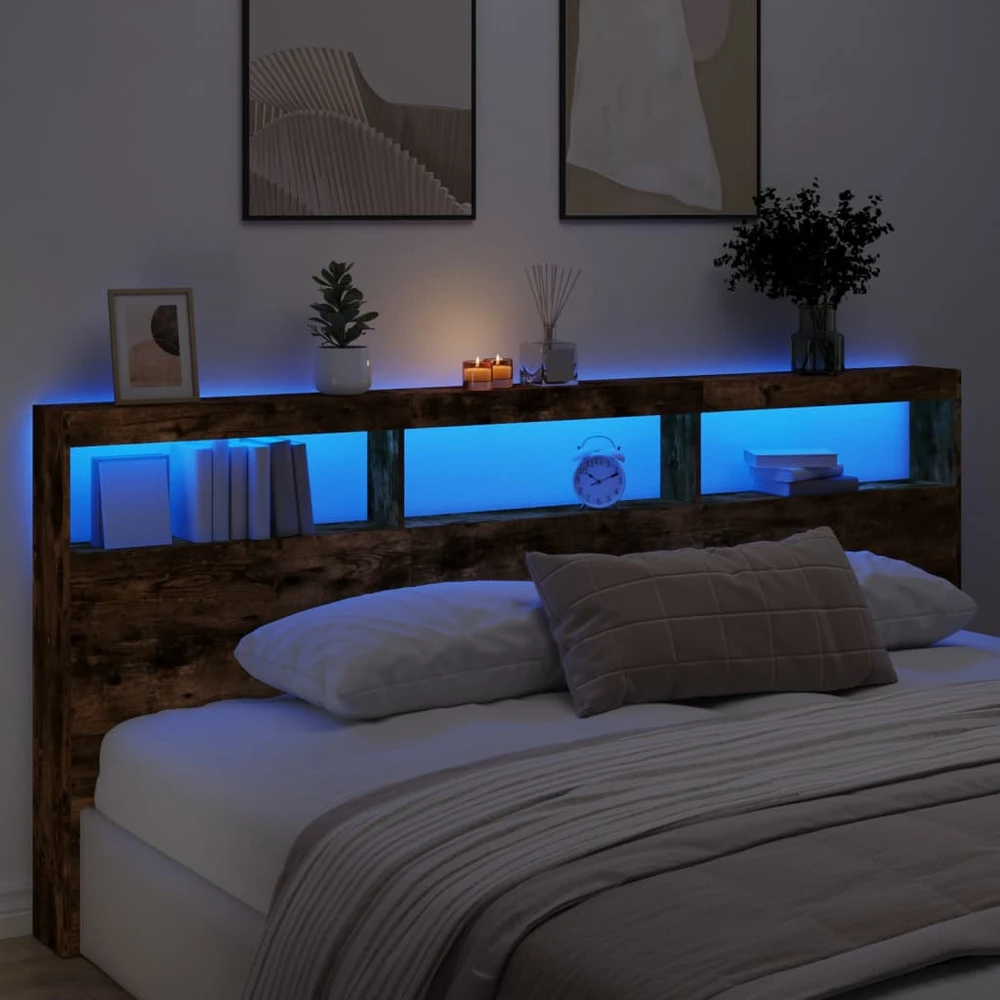 Galvūgalis-spintelė su LED, dūminio ąžuolo, 220x17x102cm
