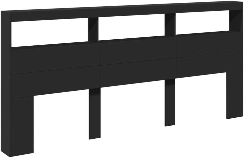 Galvūgalis-spintelė su LED, juodos spalvos, 220x17x102cm