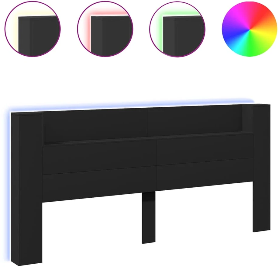 Galvūgalis-spintelė su LED, juodos spalvos, 220x16,5x103,5cm