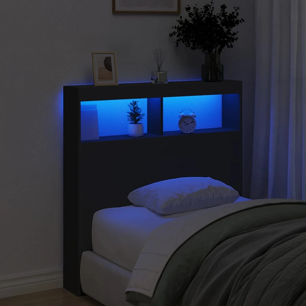 Galvūgalis-spintelė su LED, juodos spalvos, 100x17x102cm
