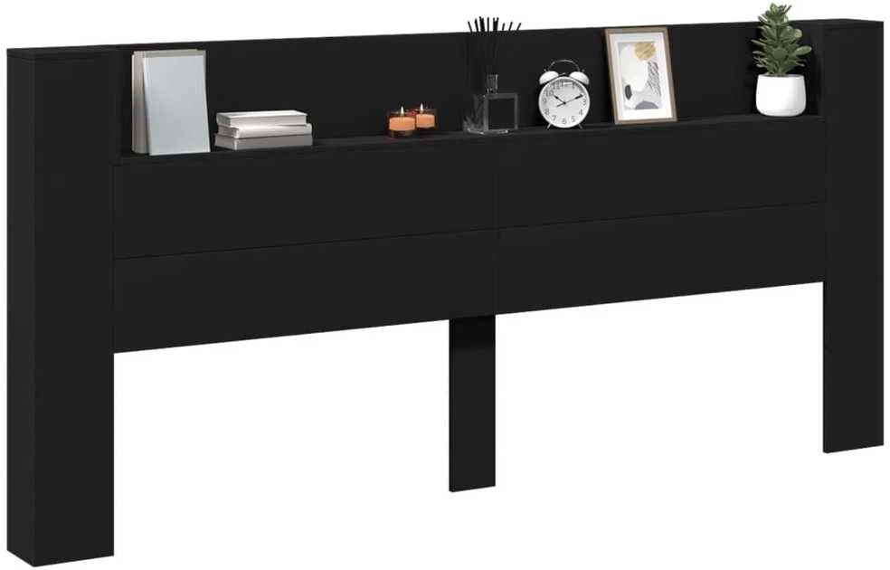 Galvūgalis-spintelė su LED, juodos spalvos, 220x16,5x103,5cm