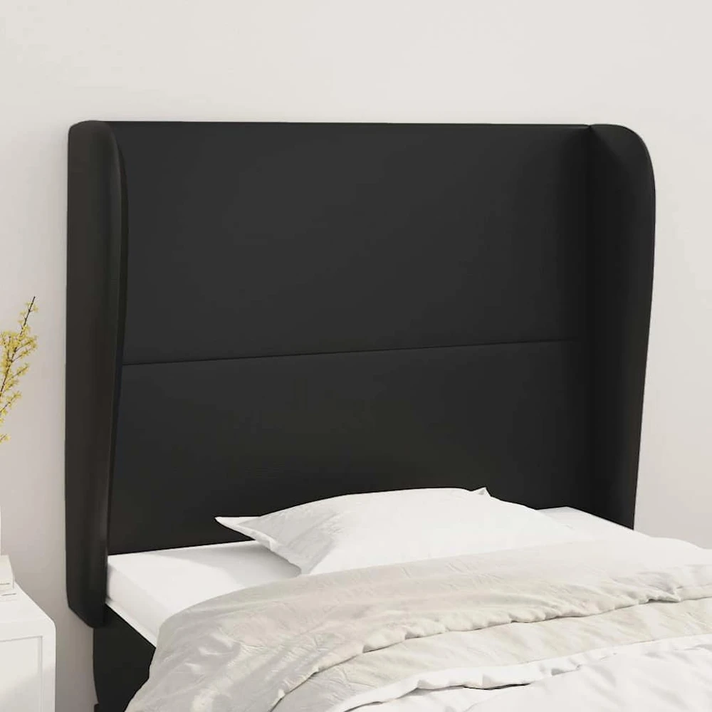 Galvūgalis su auselėmis, juodas, 93x23x118/128cm, dirbtinė oda