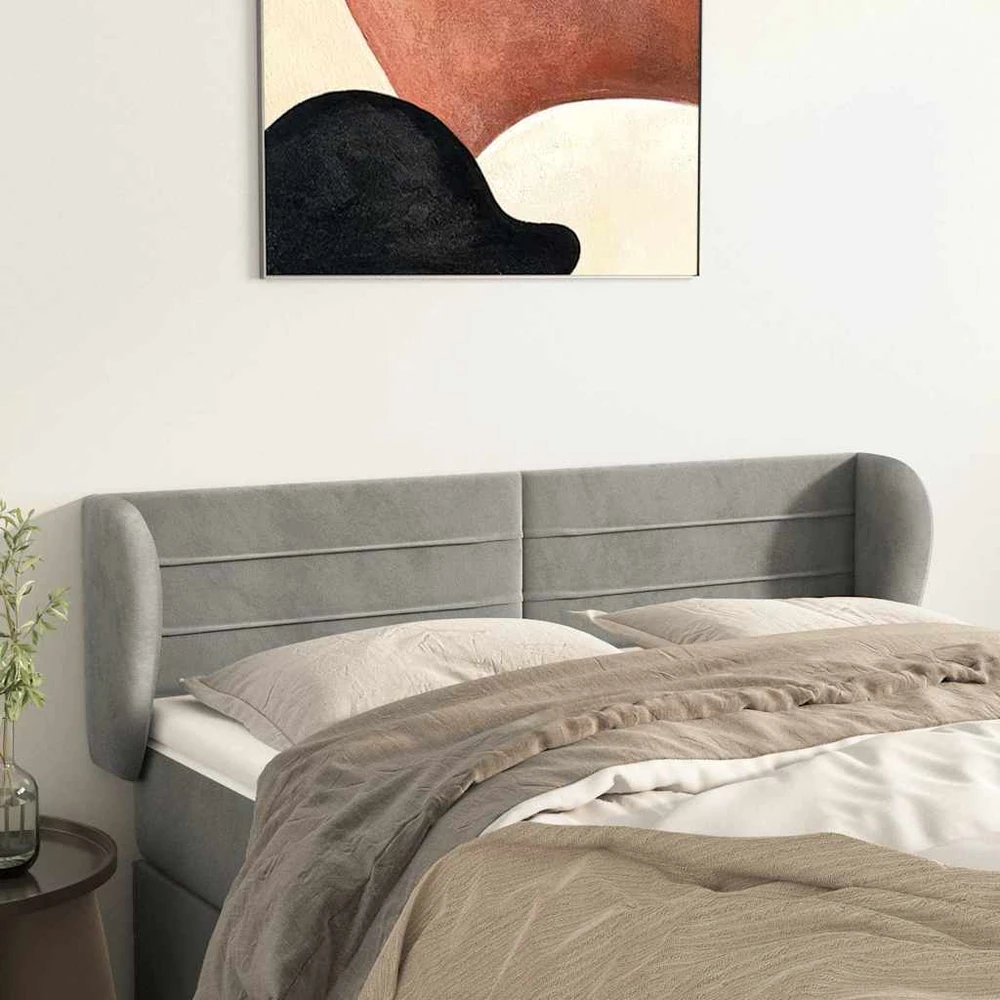 Galvūgalis su auselėmis,šviesiai pilkos,147x23x78/88cm, aksomas