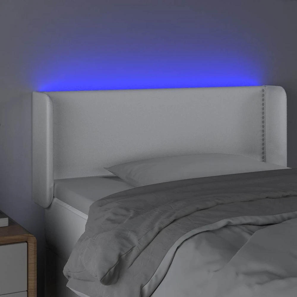 Galvūgalis su LED, baltos spalvos, 103x16x78/88cm, dirbtinė oda