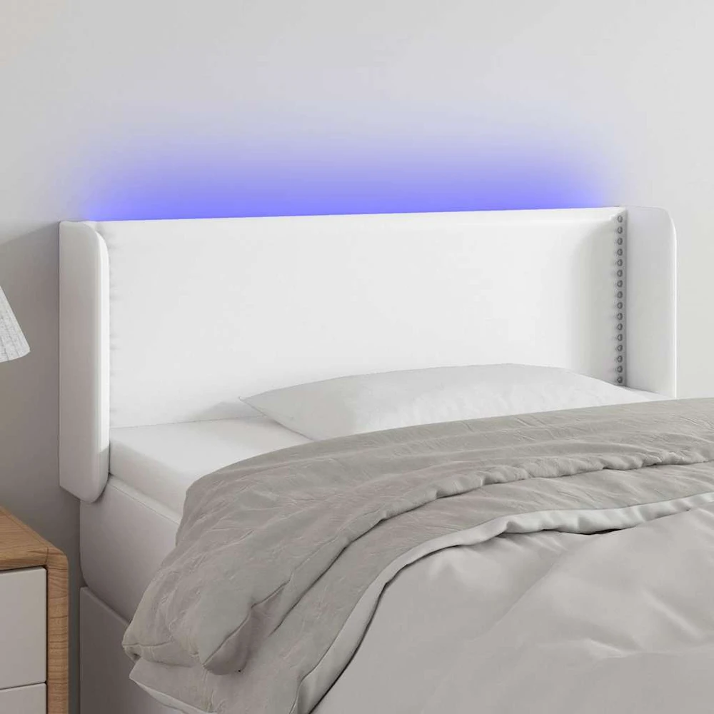 Galvūgalis su LED, baltos spalvos, 103x16x78/88cm, dirbtinė oda
