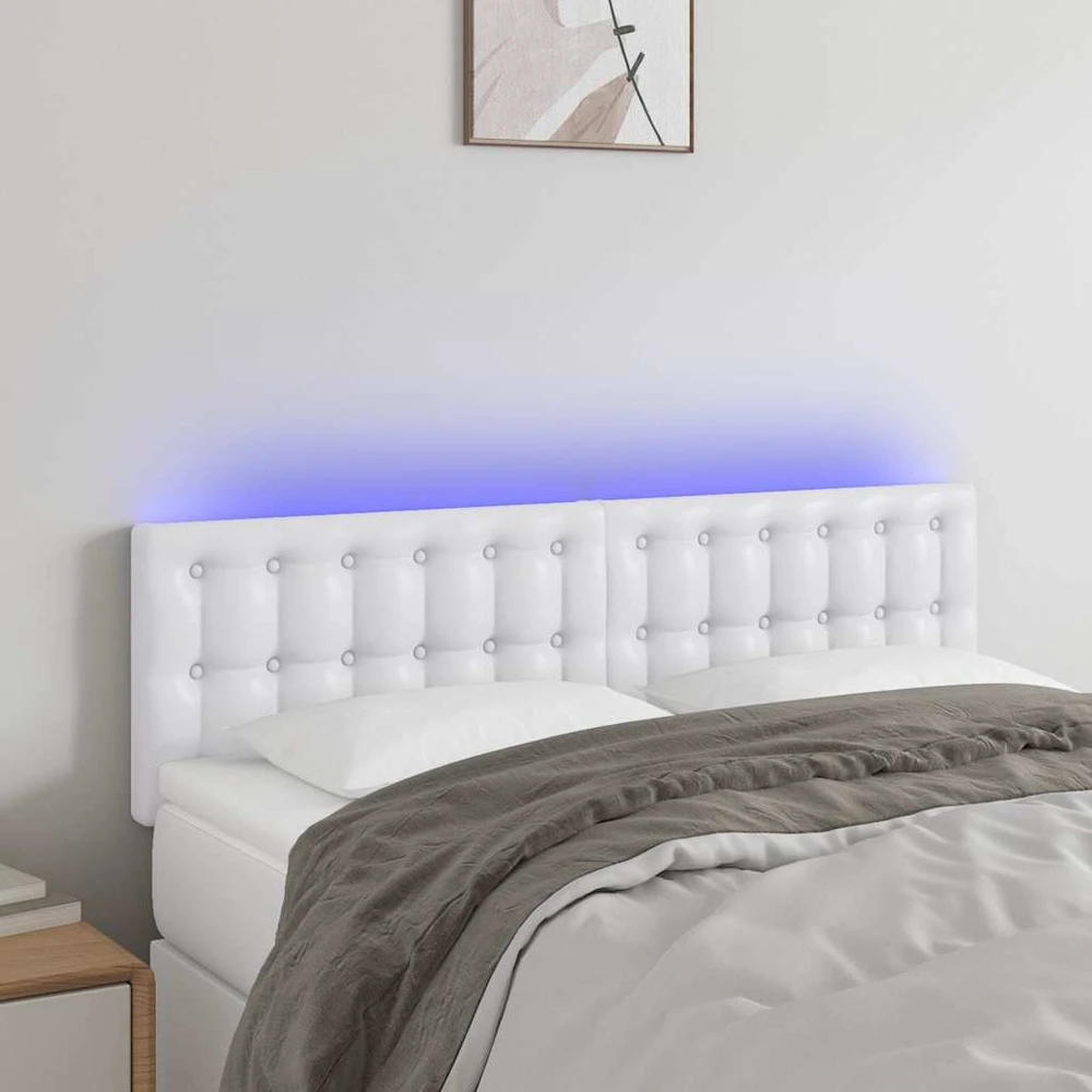Galvūgalis su LED, baltos spalvos, 144x5x78/88cm, dirbtinė oda