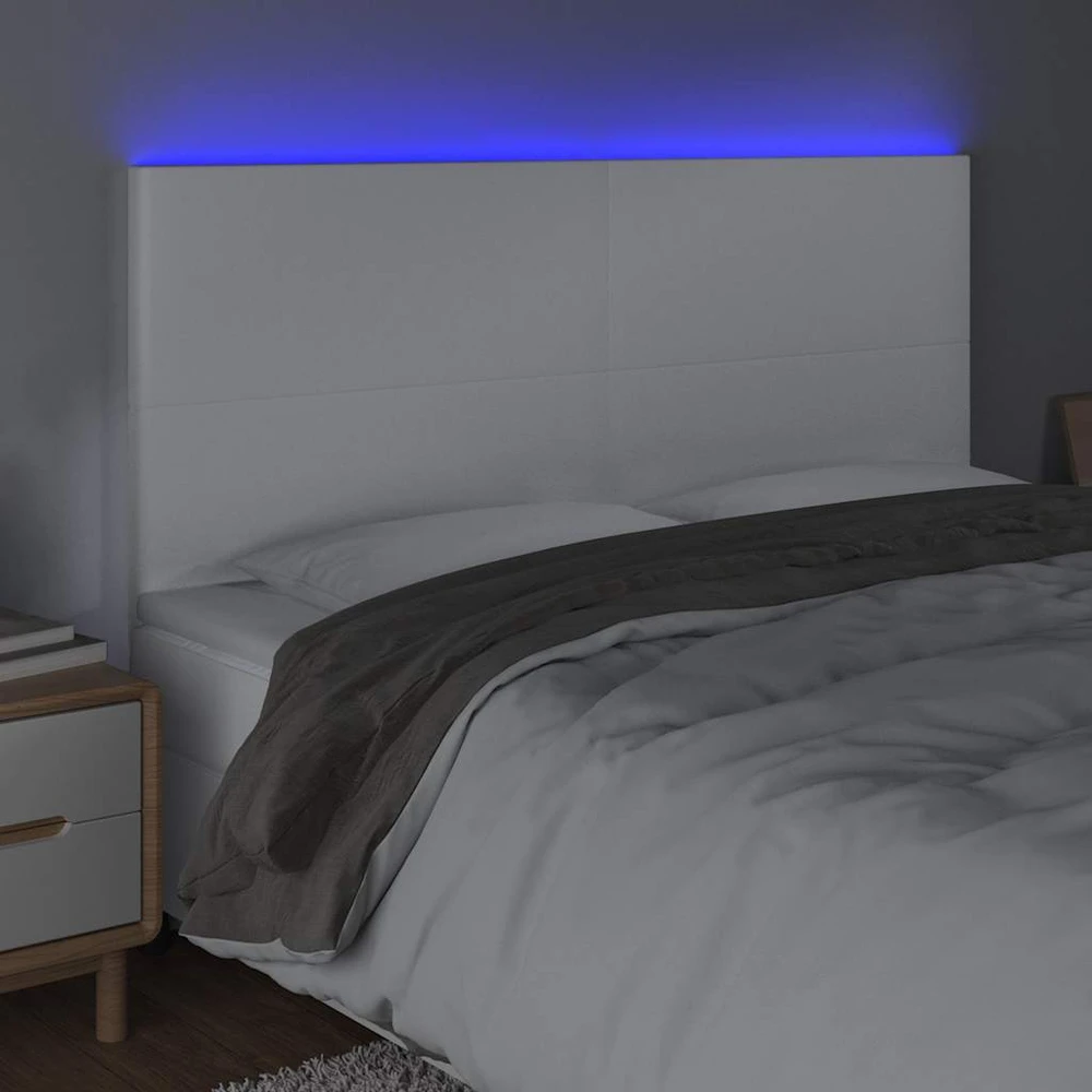 Galvūgalis su LED, baltos spalvos, 180x5x118/128cm dirbtinė oda