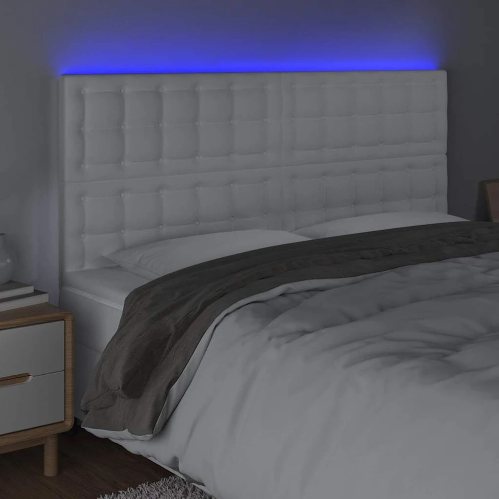 Galvūgalis su LED, baltos spalvos, 180x5x118/128cm dirbtinė oda