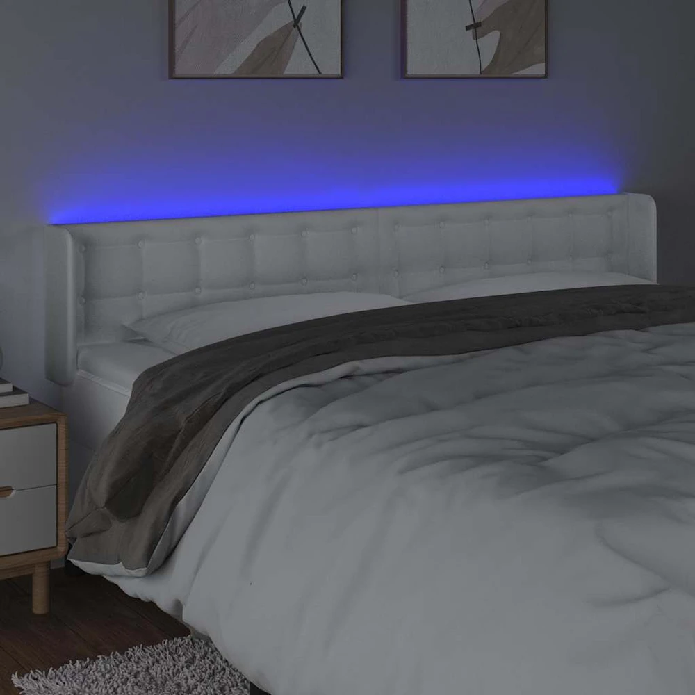 Galvūgalis su LED, baltos spalvos, 183x16x78/88cm, dirbtinė oda
