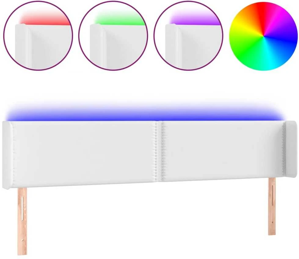Galvūgalis su LED, baltos spalvos, 203x16x78/88cm, dirbtinė oda
