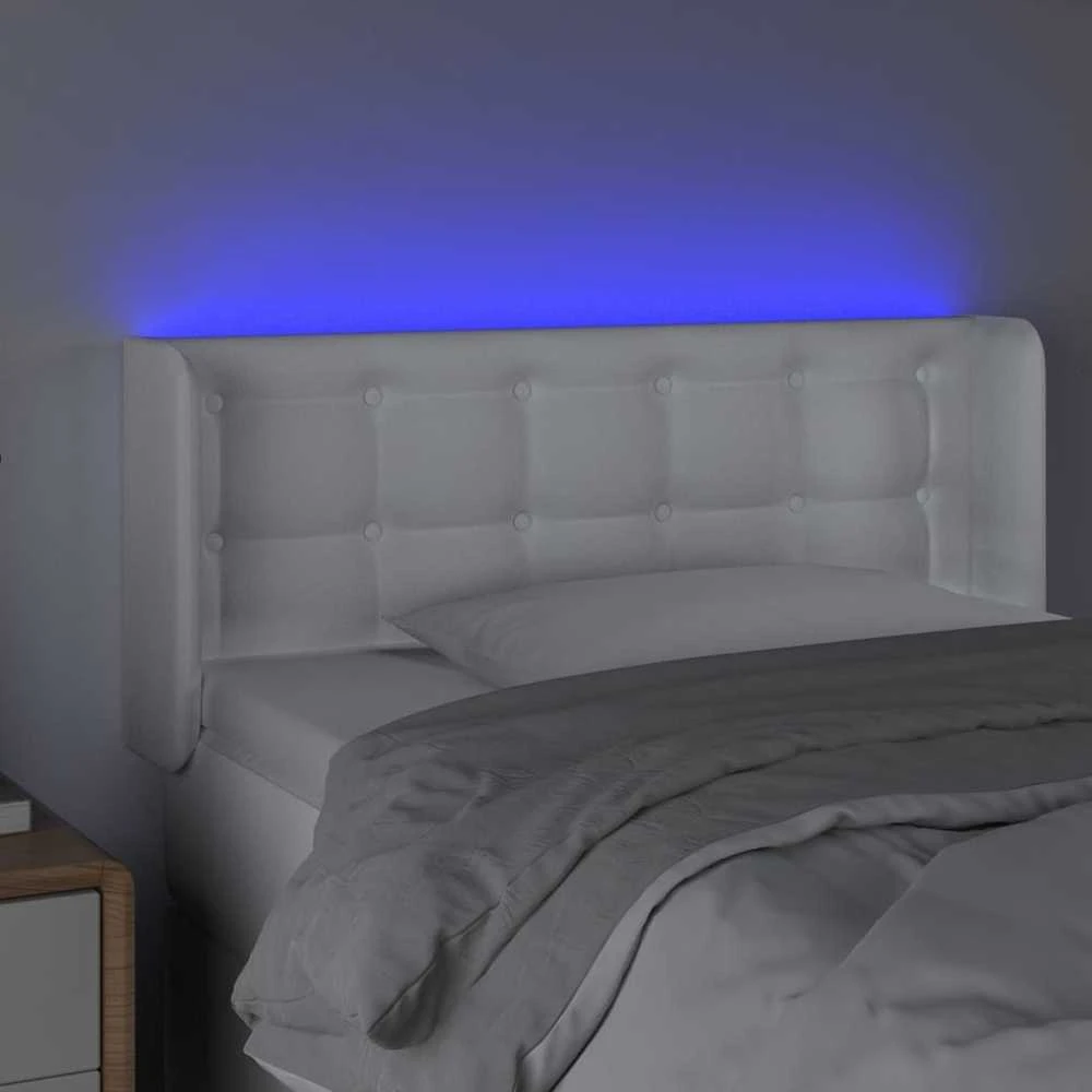 Galvūgalis su LED, baltos spalvos, 83x16x78/88cm, dirbtinė oda