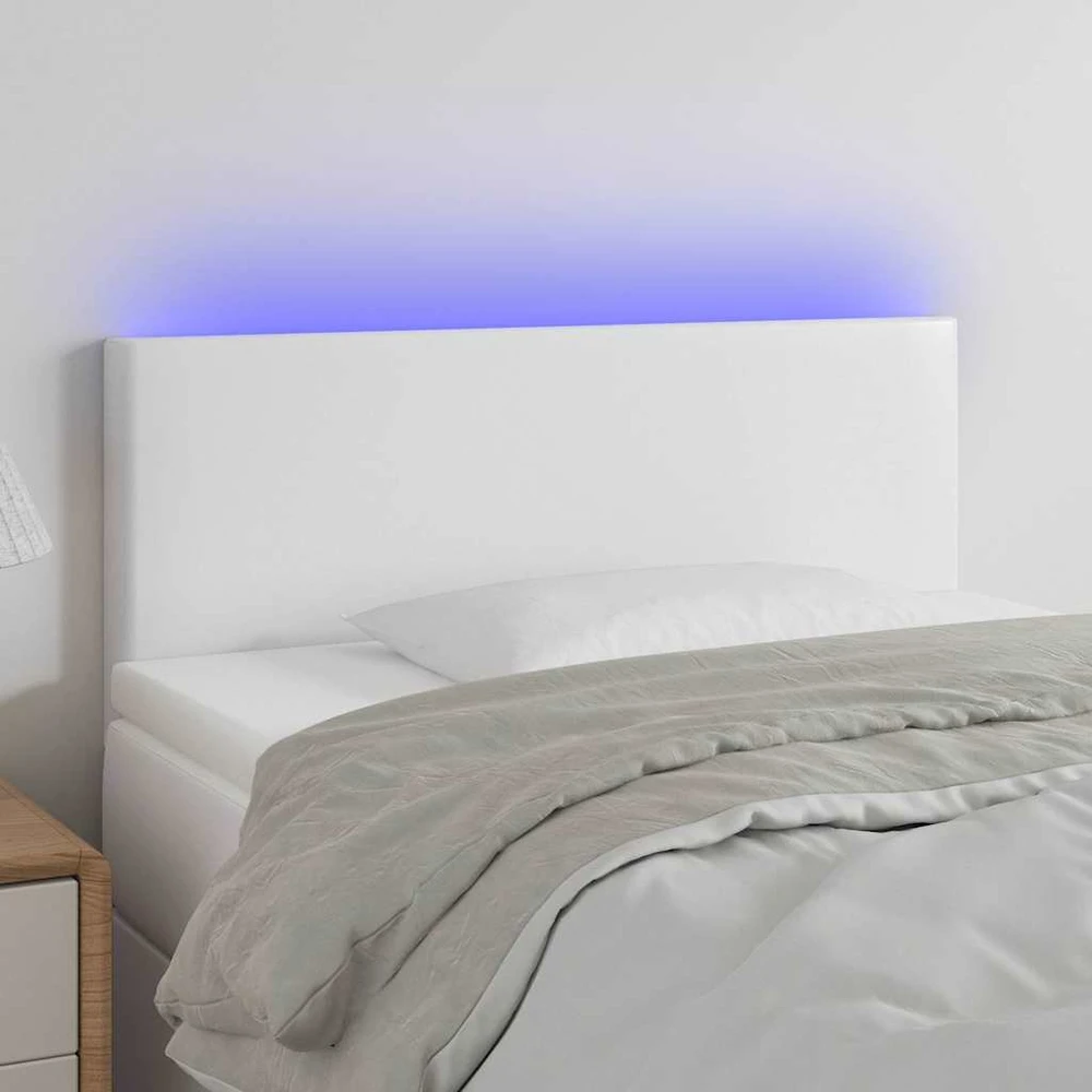 Galvūgalis su LED, baltos spalvos, 90x5x78/88cm, dirbtinė oda