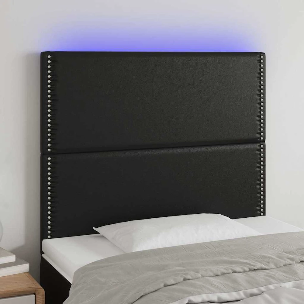 Galvūgalis su LED, juodos spalvos, 100x5x118/128cm dirbtinė oda