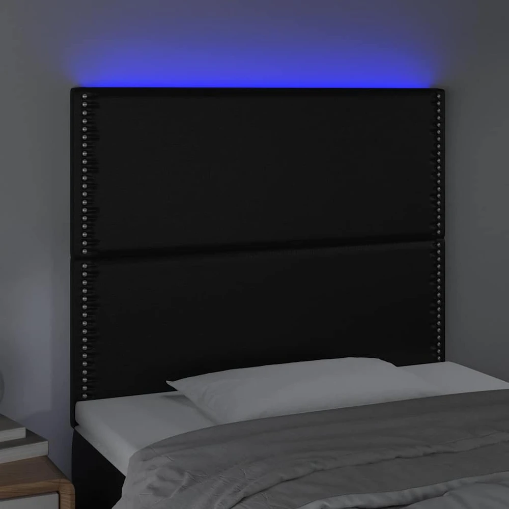 Galvūgalis su LED, juodos spalvos, 100x5x118/128cm dirbtinė oda