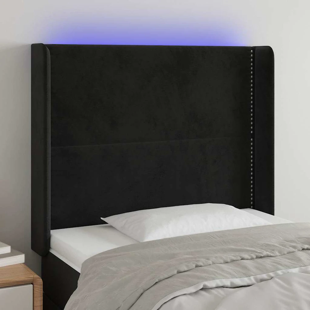 Galvūgalis su LED, juodos spalvos, 103x16x118/128cm, aksomas