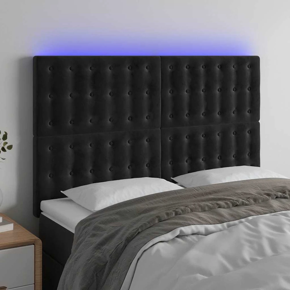 Galvūgalis su LED, juodos spalvos, 144x5x118/128cm, aksomas