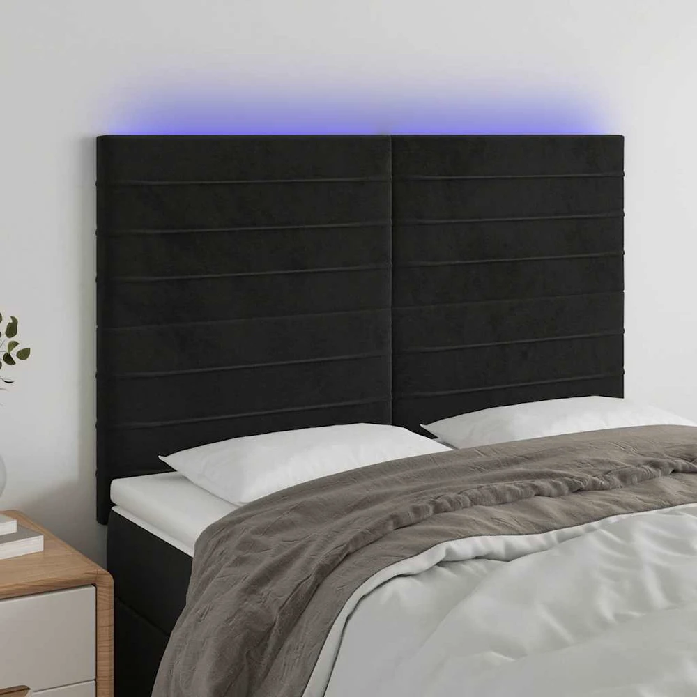 Galvūgalis su LED, juodos spalvos, 144x5x118/128cm, aksomas