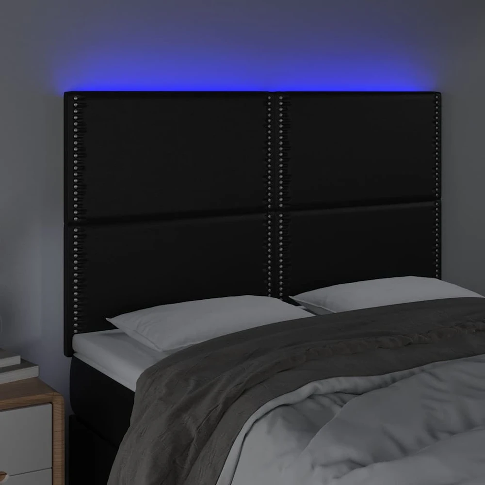 Galvūgalis su LED, juodos spalvos, 144x5x118/128cm dirbtinė oda