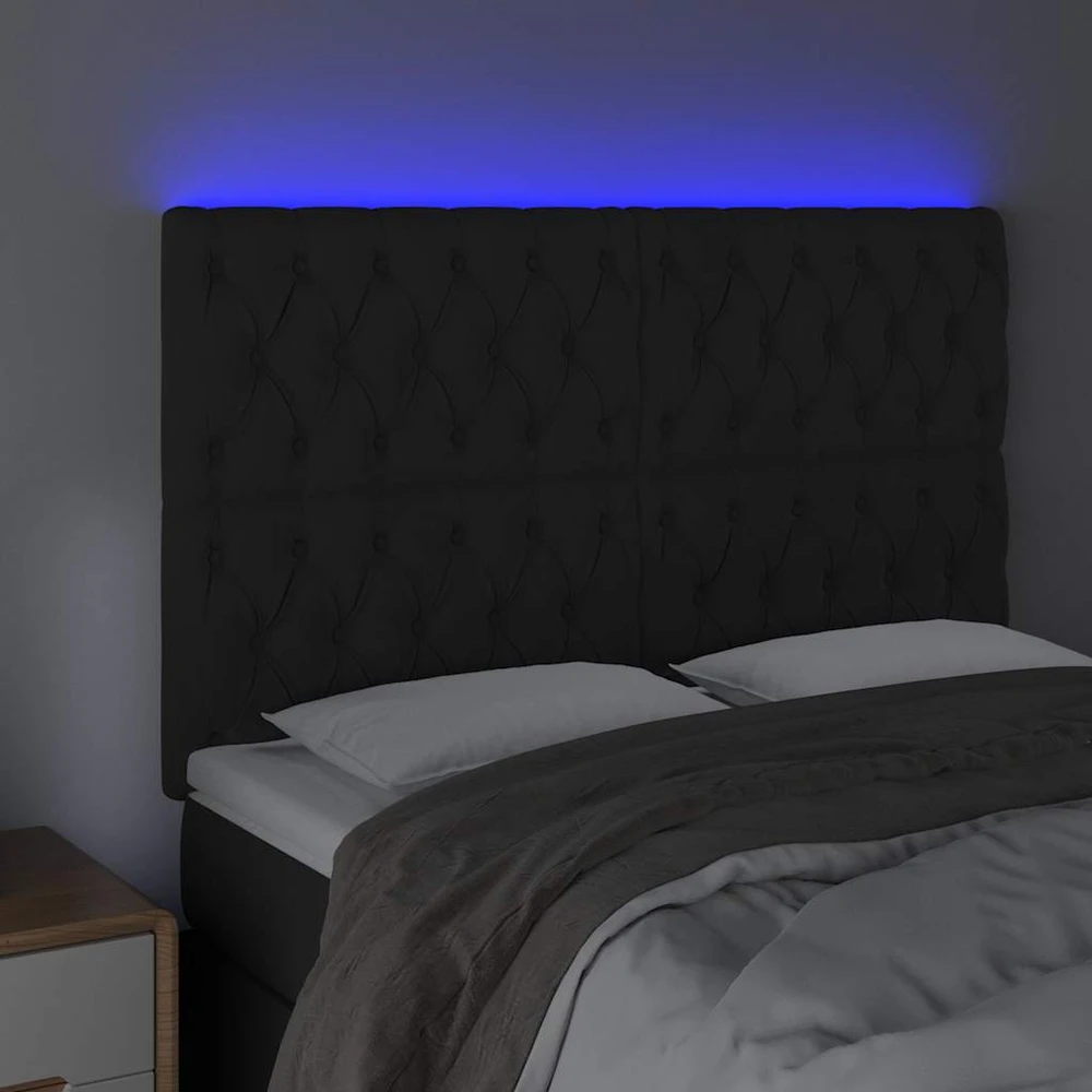 Galvūgalis su LED, juodos spalvos, 144x7x118/128cm, aksomas