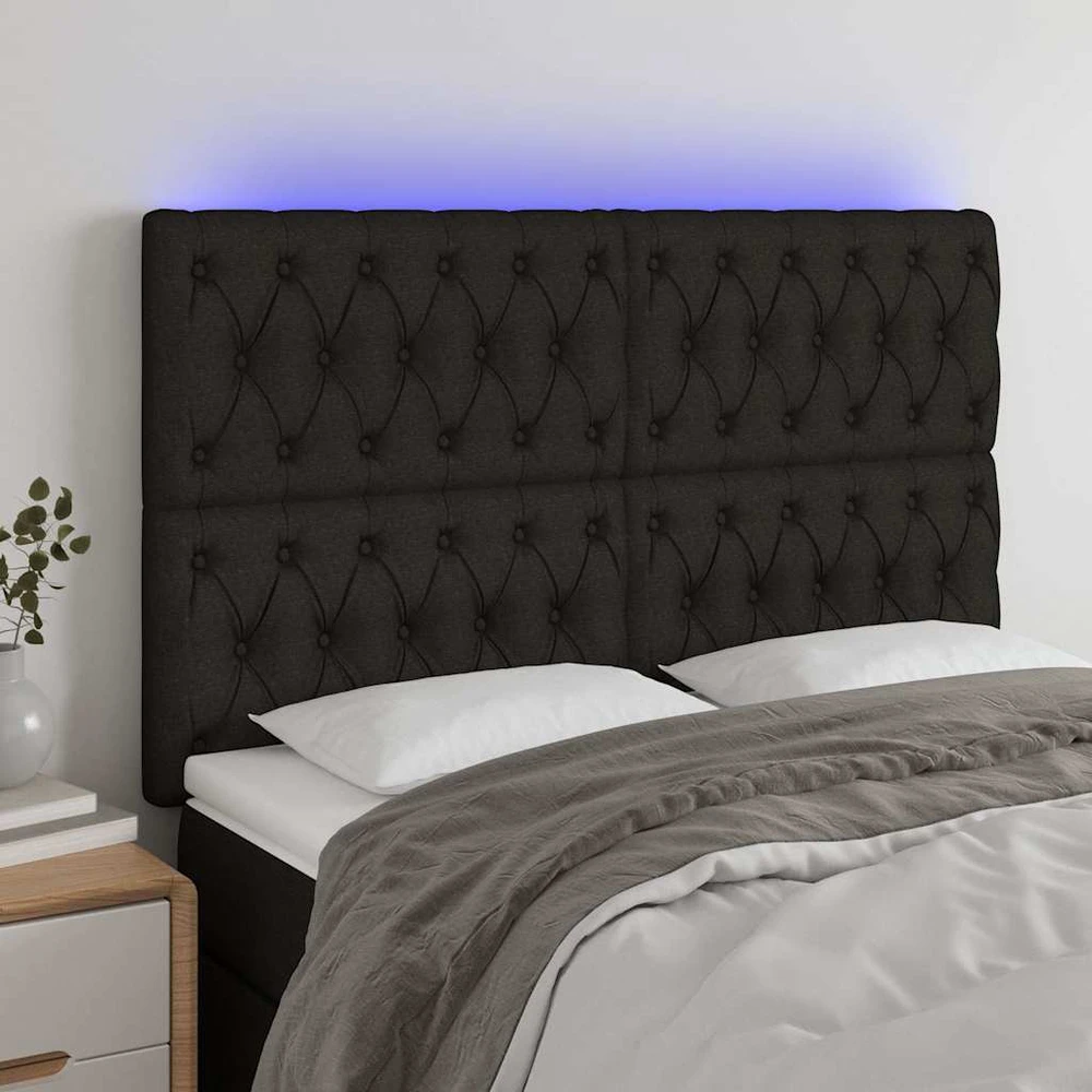 Galvūgalis su LED, juodos spalvos, 144x7x118/128cm, audinys