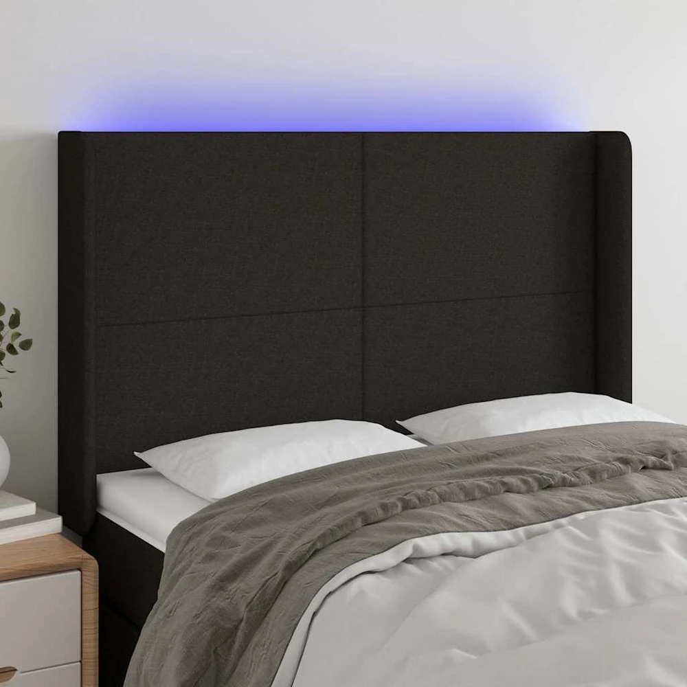 Galvūgalis su LED, juodos spalvos, 147x16x118/128cm, audinys