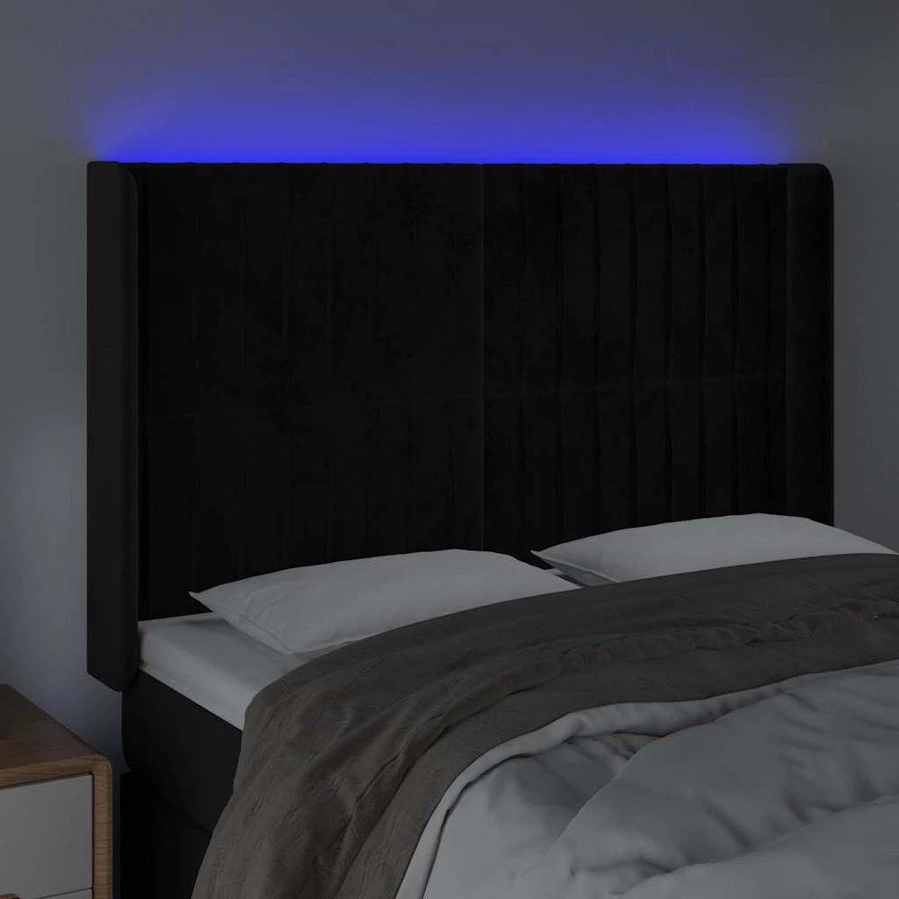 Galvūgalis su LED, juodos spalvos, 147x16x118/128cm, aksomas