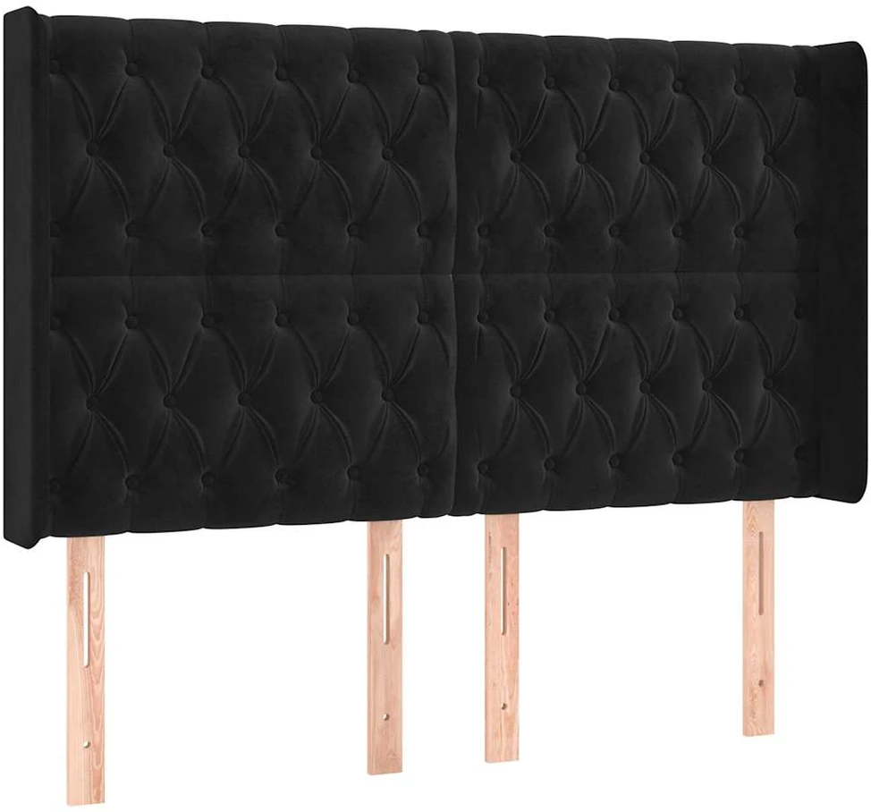 Galvūgalis su LED, juodos spalvos, 147x16x118/128cm, aksomas
