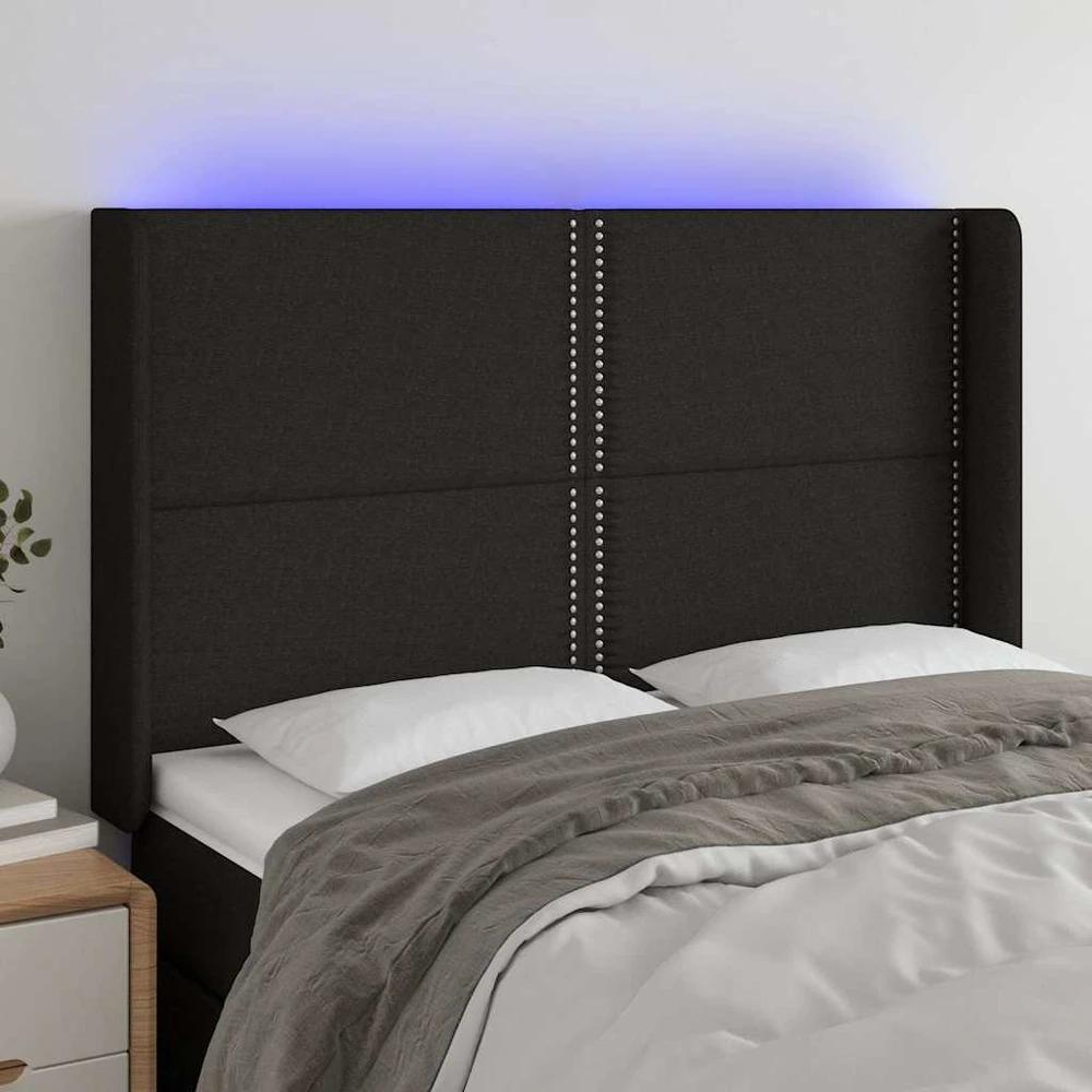 Galvūgalis su LED, juodos spalvos, 147x16x118/128cm, audinys